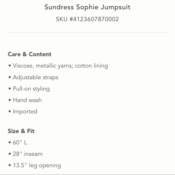Anthropologie NWT Sundress Sophie Jumpsuit
Size L/XL. - Picture 12 of 12